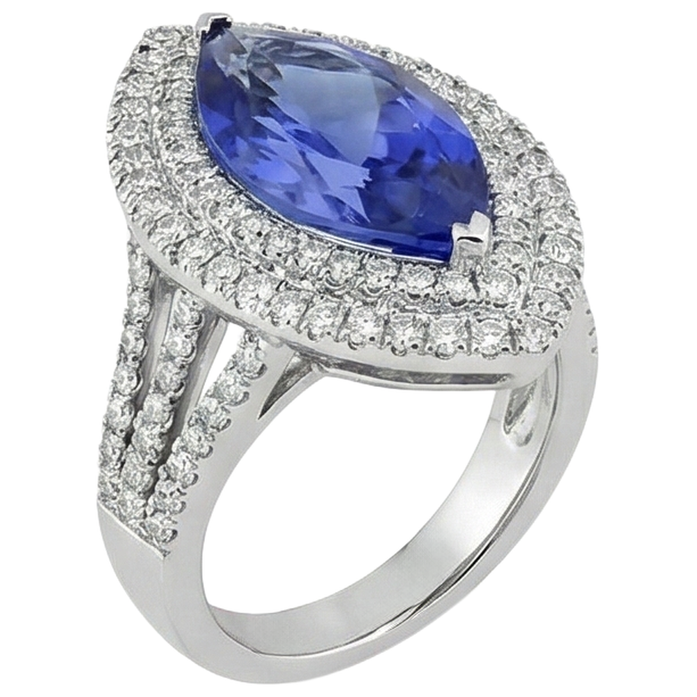 6 Ct Natural Earth Mined Diamond With Marquise Cut Tanzanite Stone Ring White Gold 14K