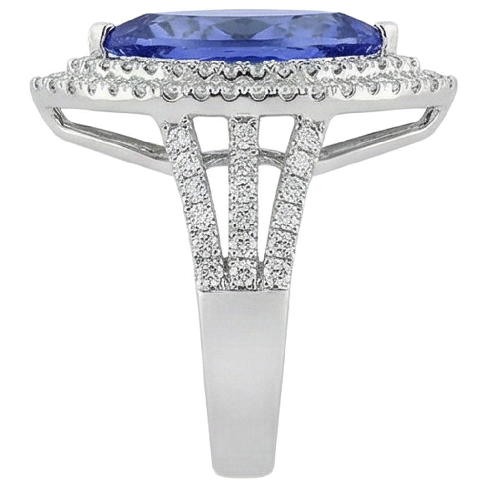 6 Ct Natural Earth Mined Diamond With Marquise Cut Tanzanite Stone Ring White Gold 14K