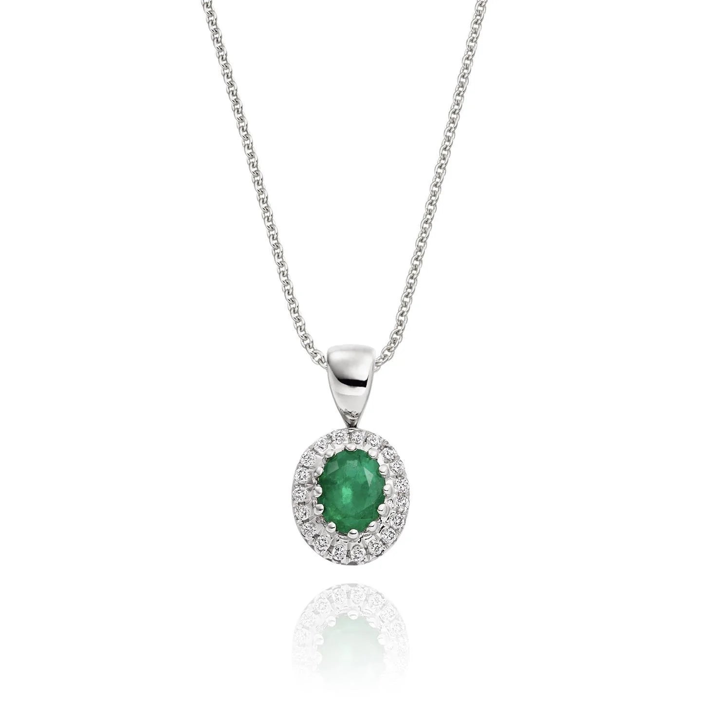 6.70 Carats Colombian Green Emerald & Natural Earth Mined Diamond Gemstone Necklace Prong 14K White Gold