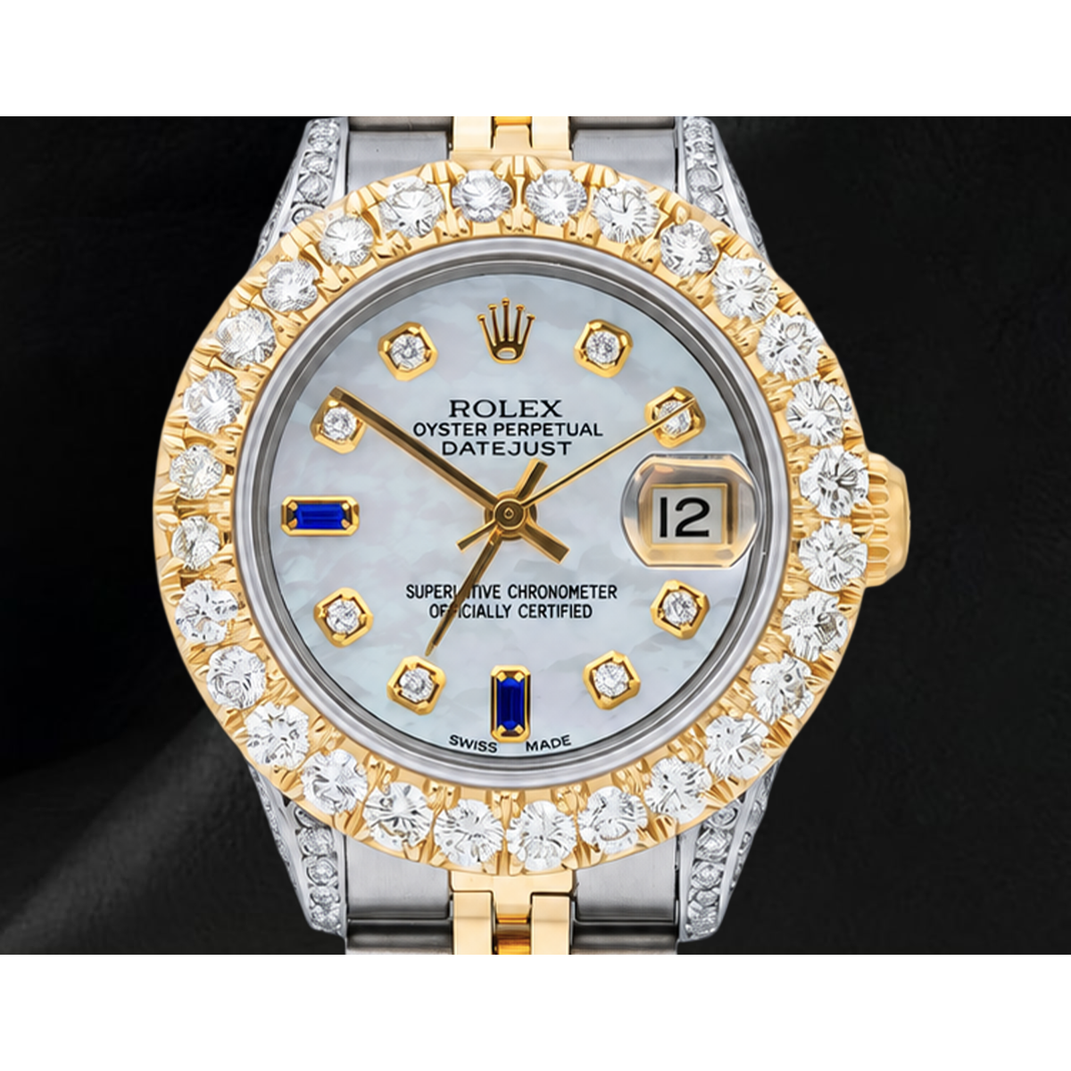 69173 Rolex Datejust 26mm Diamond Dial With Blue Sapphire Two Tone Watch