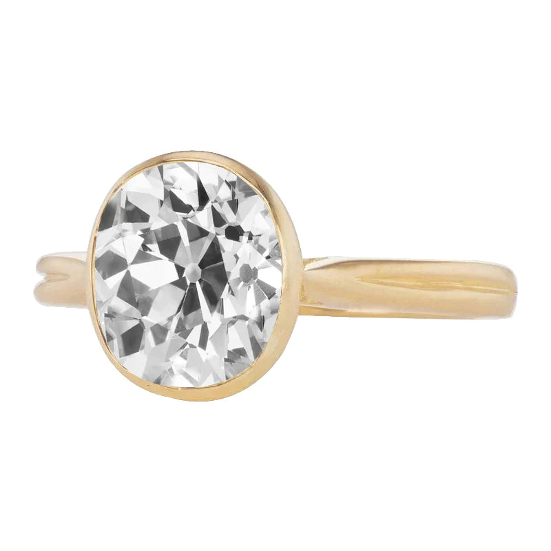 6 Carat Bezel Cushion Diamond Gold Ring