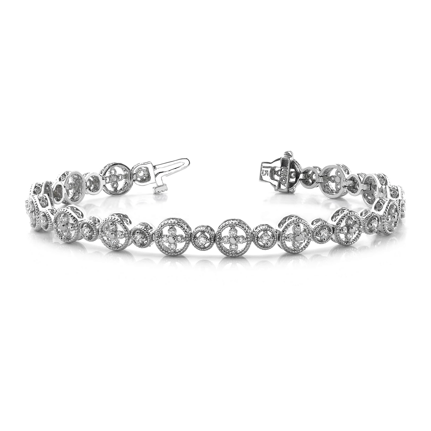 6 Carats Prong Setting Round Lab Grown Diamond Lady Bracelet White Gold 14K