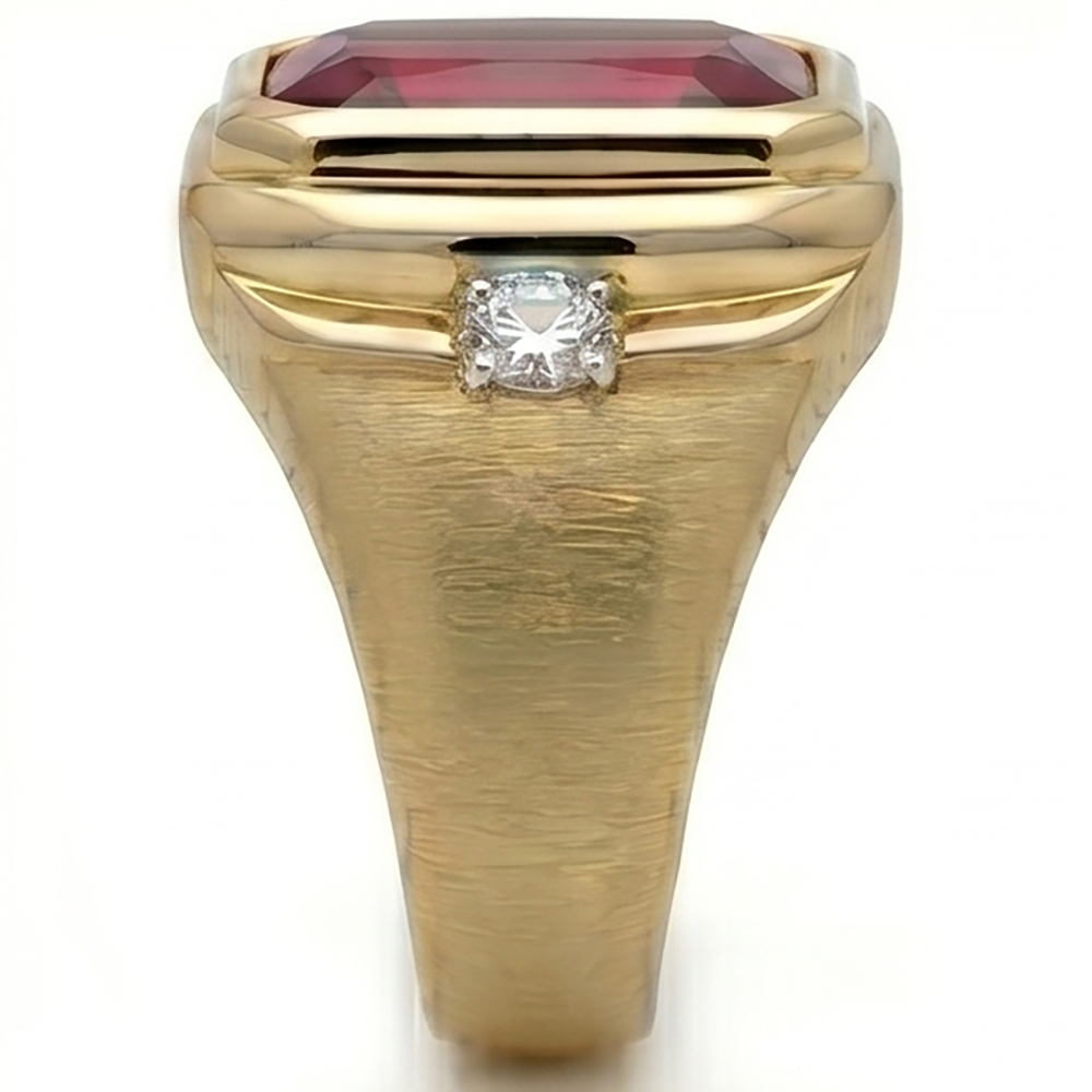 7.20ctw Radiant Lab Grown Ruby Men's Ring 10K Yellow Gold
