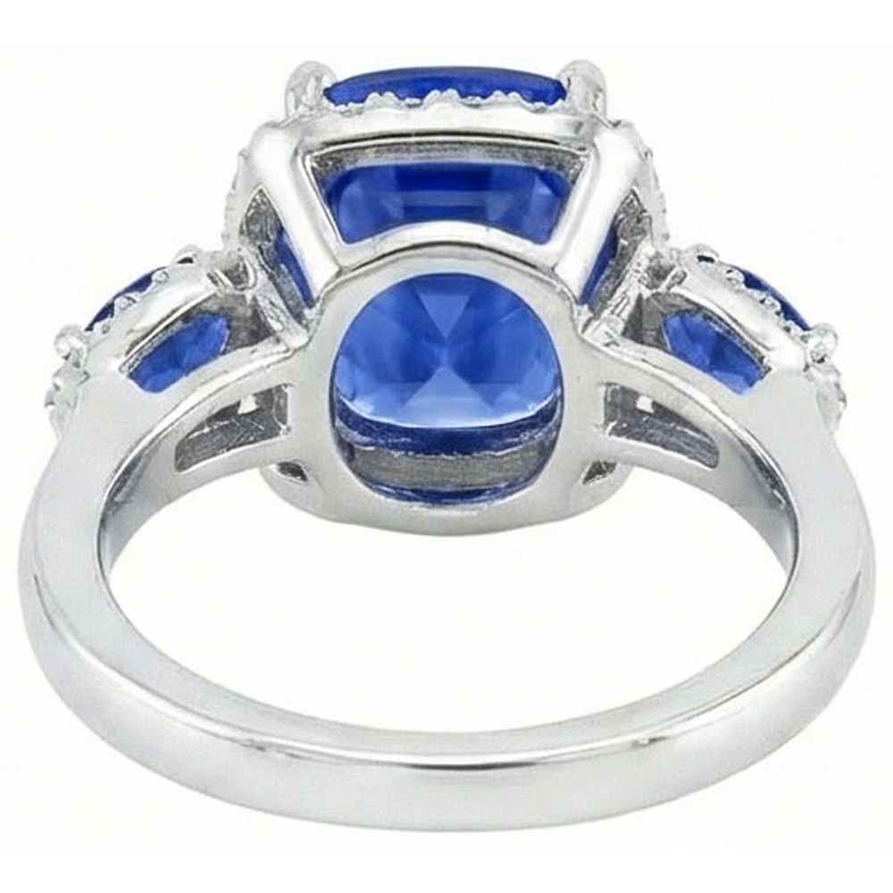 7.25 Ct Cushion Ceylon Sapphire And Natural Earth Mined Diamonds Ring White Gold 14K