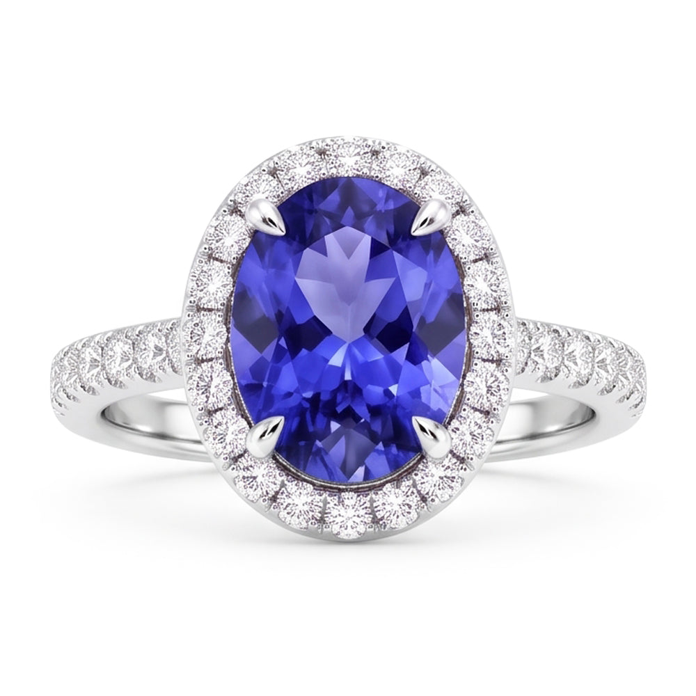 7.75 Ct Gold Jewelry Oval Tanzanite With Halo Natural Earth Mined Diamond Ring