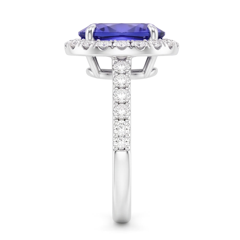 7.75 Ct Gold Jewelry Oval Tanzanite With Halo Natural Earth Mined Diamond Ring