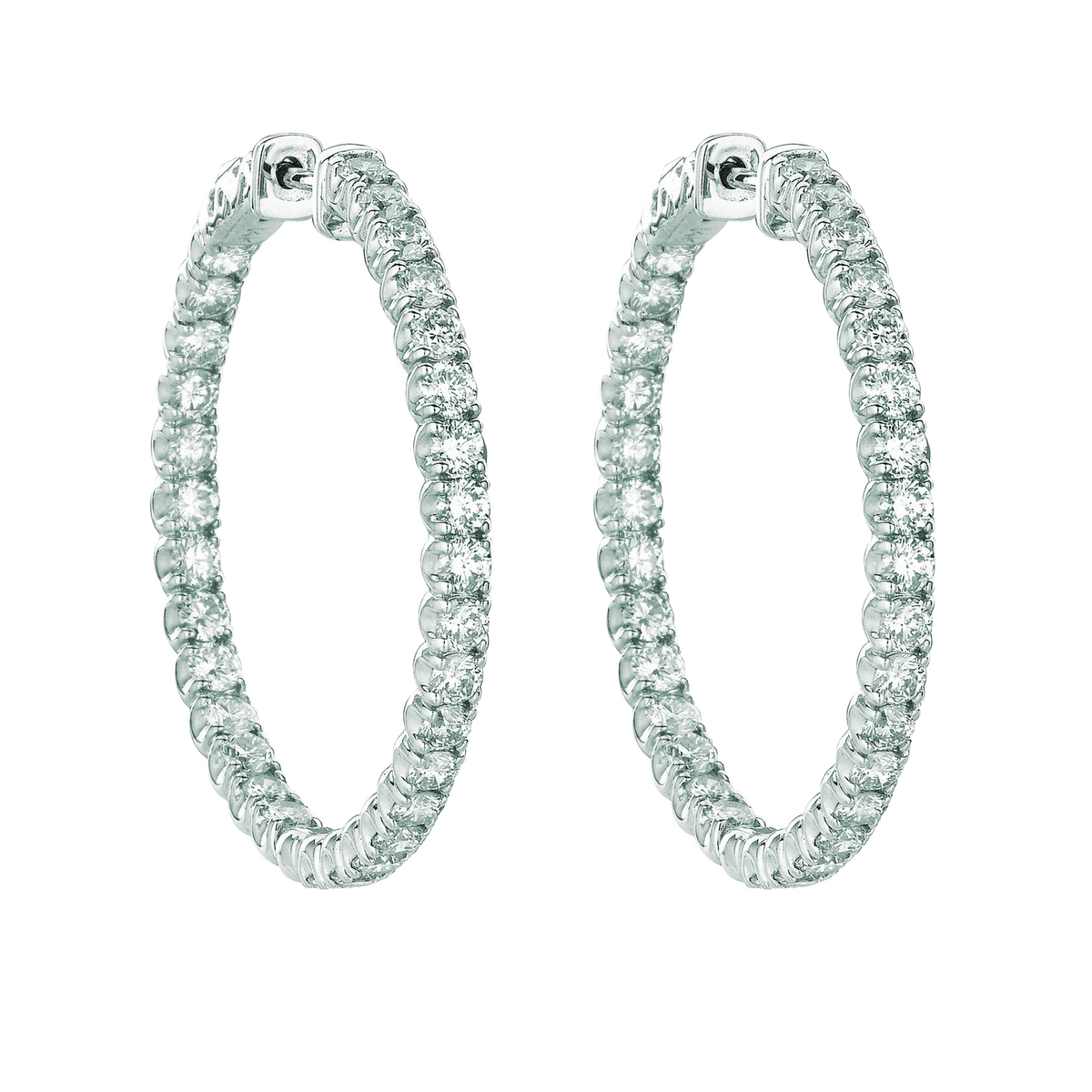 Hoop Earrings/Patented Snap Lock 4.50 Carats 14K White Natural Earth Mined Diamond