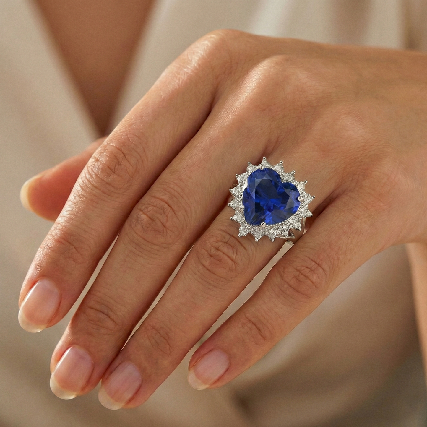 7.61 Ct Heart Sri Lanka Blue Sapphire And Natural Earth Mined Diamonds Ring