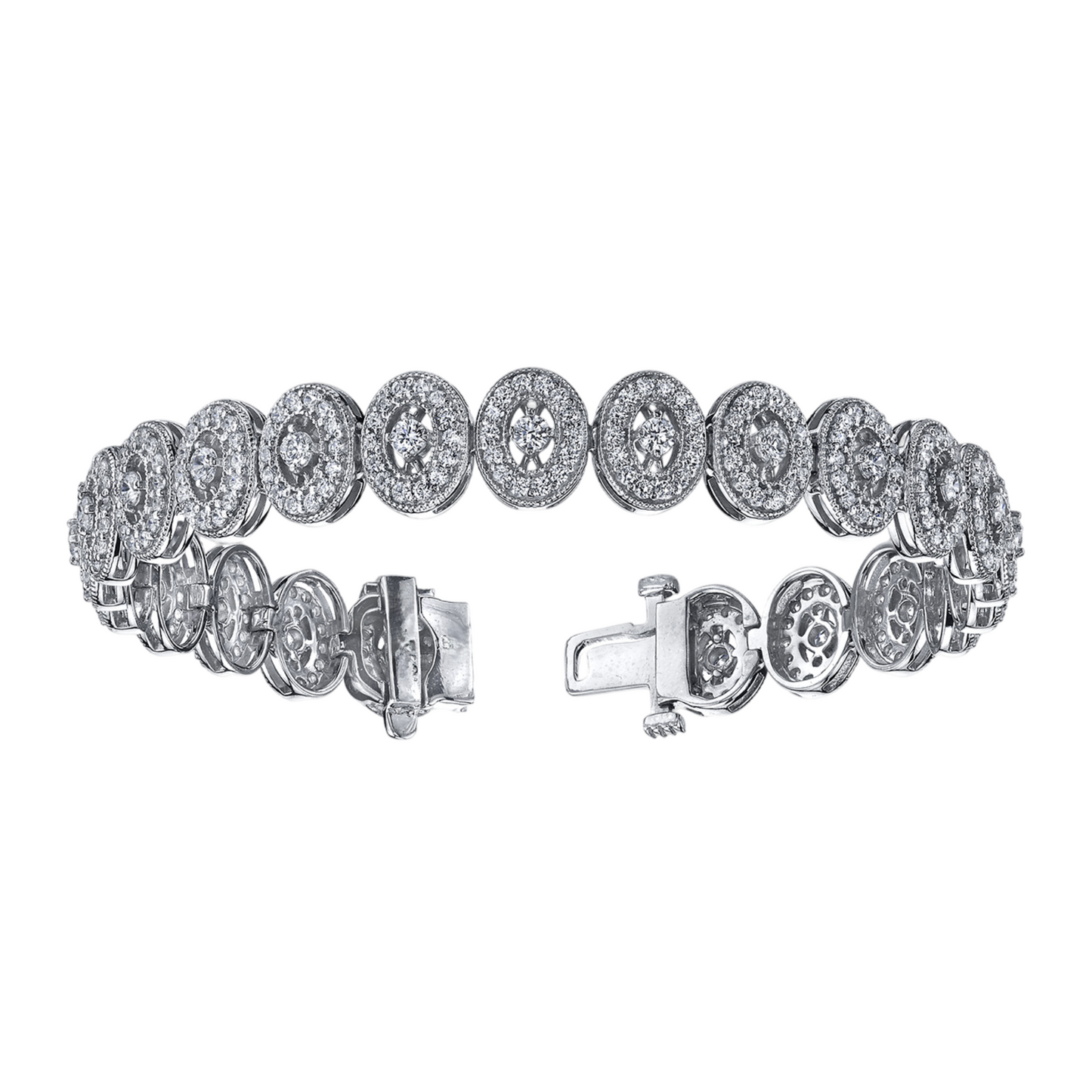 7.65 Carats Round Natural Earth Mined Diamond Link Vintage Style Bracelet Gold White 14K