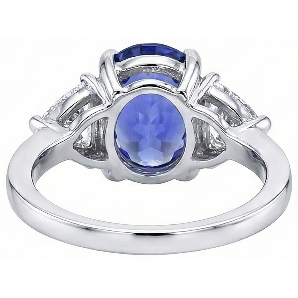 8.01 Carats Oval Tanzanite Natural Earth Mined Diamond Three Stone Anniversary Ring
