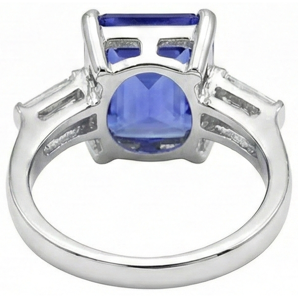 Natural Real ( Not Lab Grown ) 8.30 Carats Emerald Cut Tanzanite & Baguettes Engagement Ring