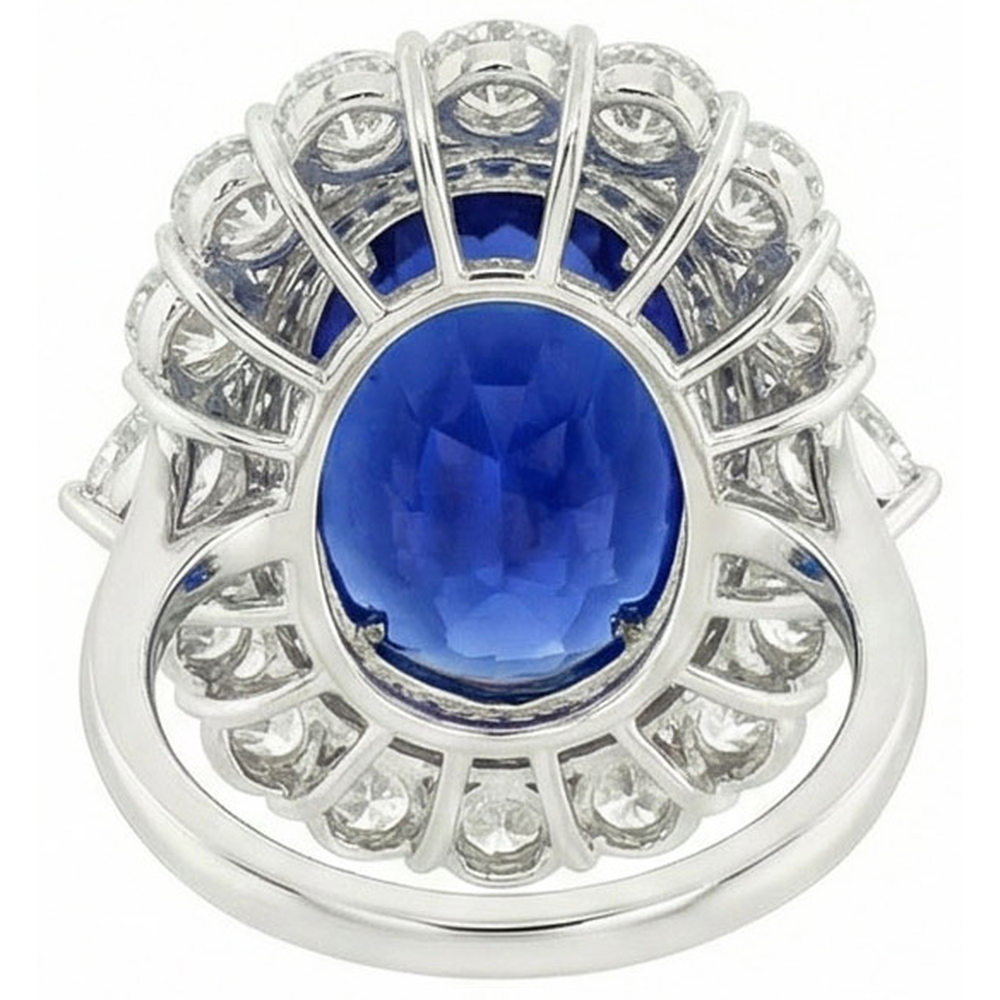 8.50 Carats Blue Sapphire Natural Earth Mined Diamond Wedding Ring White Gold 14K