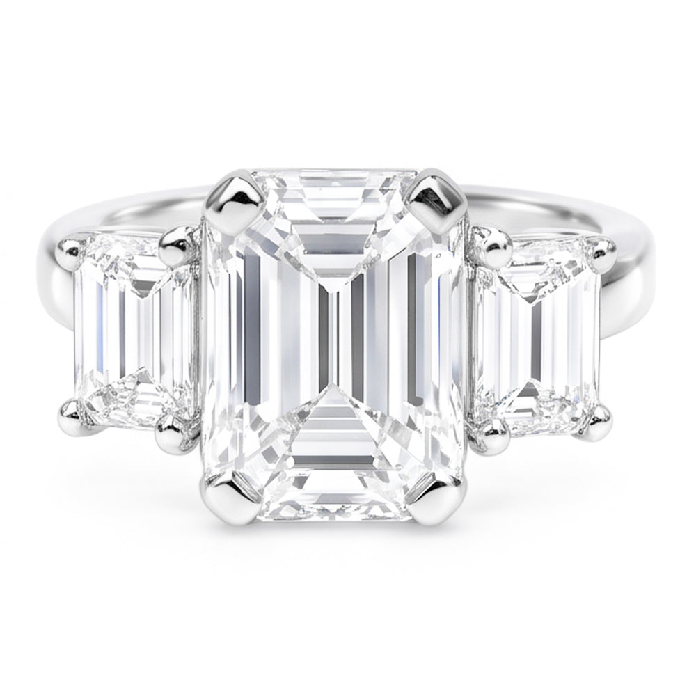 8 Carats Emerald Natural Real Diamond ( Not Lab Grown )s Three Stone Ring White Gold 14K New