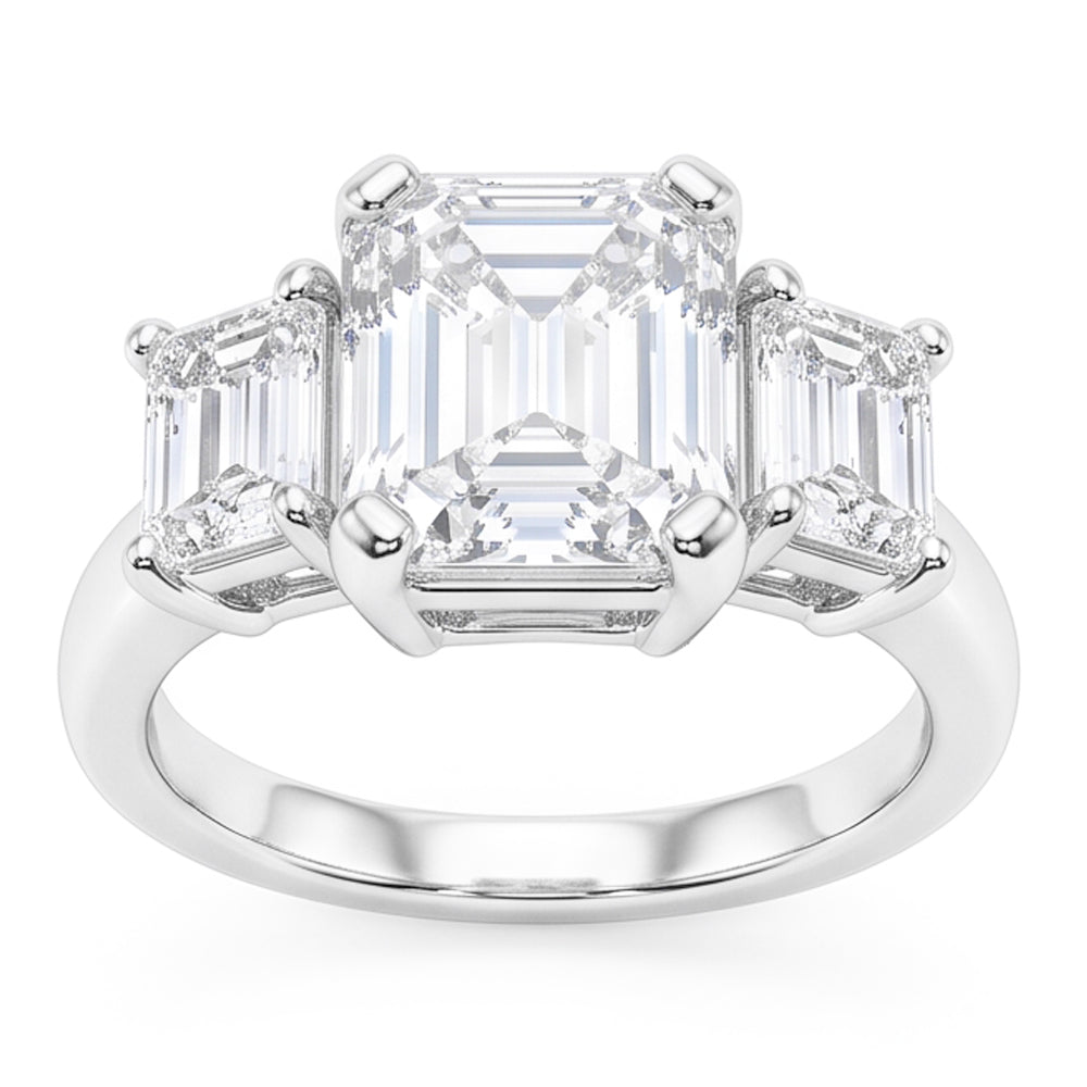 8 Carats Emerald Natural Real Diamond ( Not Lab Grown )s Three Stone Ring White Gold 14K New