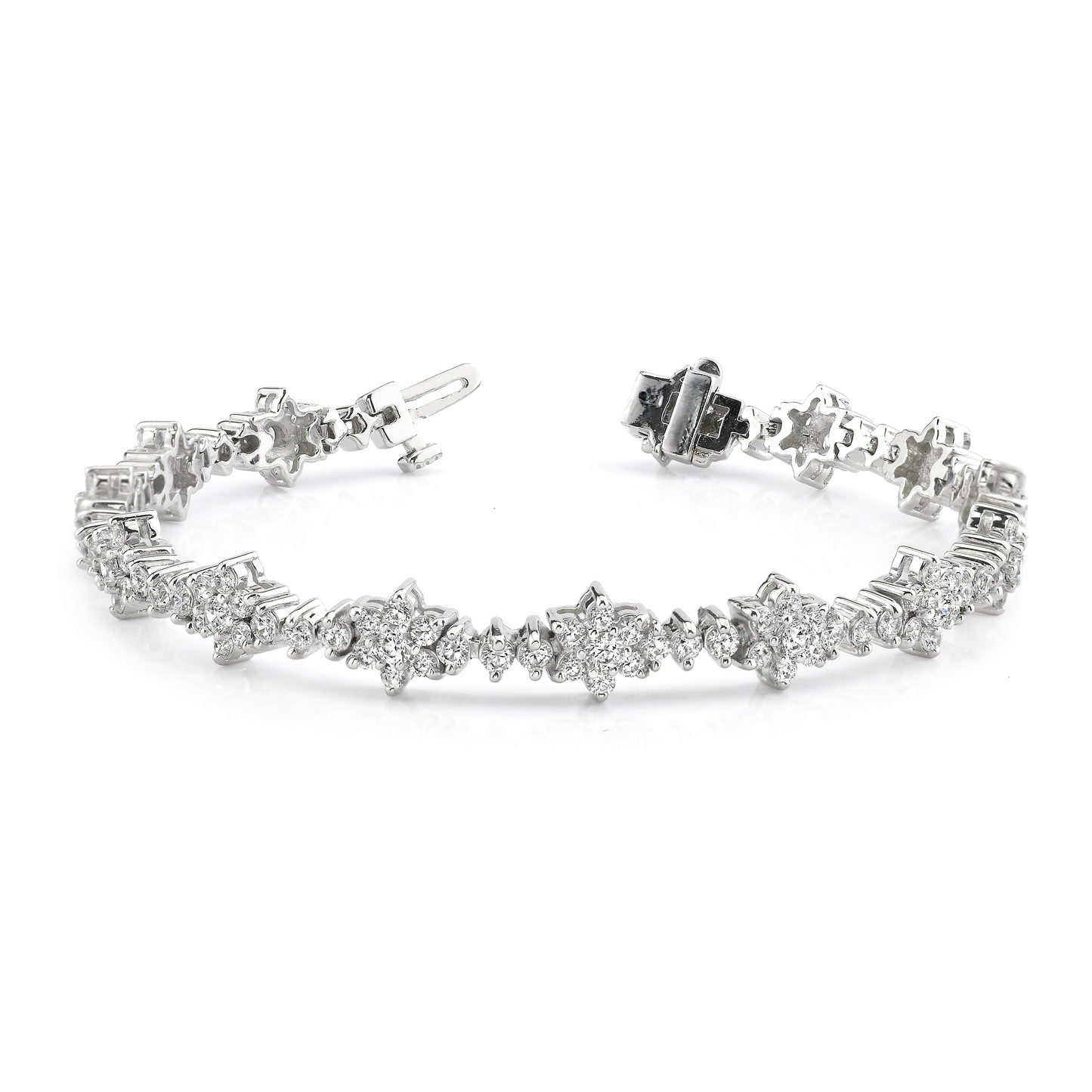 8 Ct Round Brilliant Cut Lab Grown Diamonds Cluster Bracelet White Gold 14K