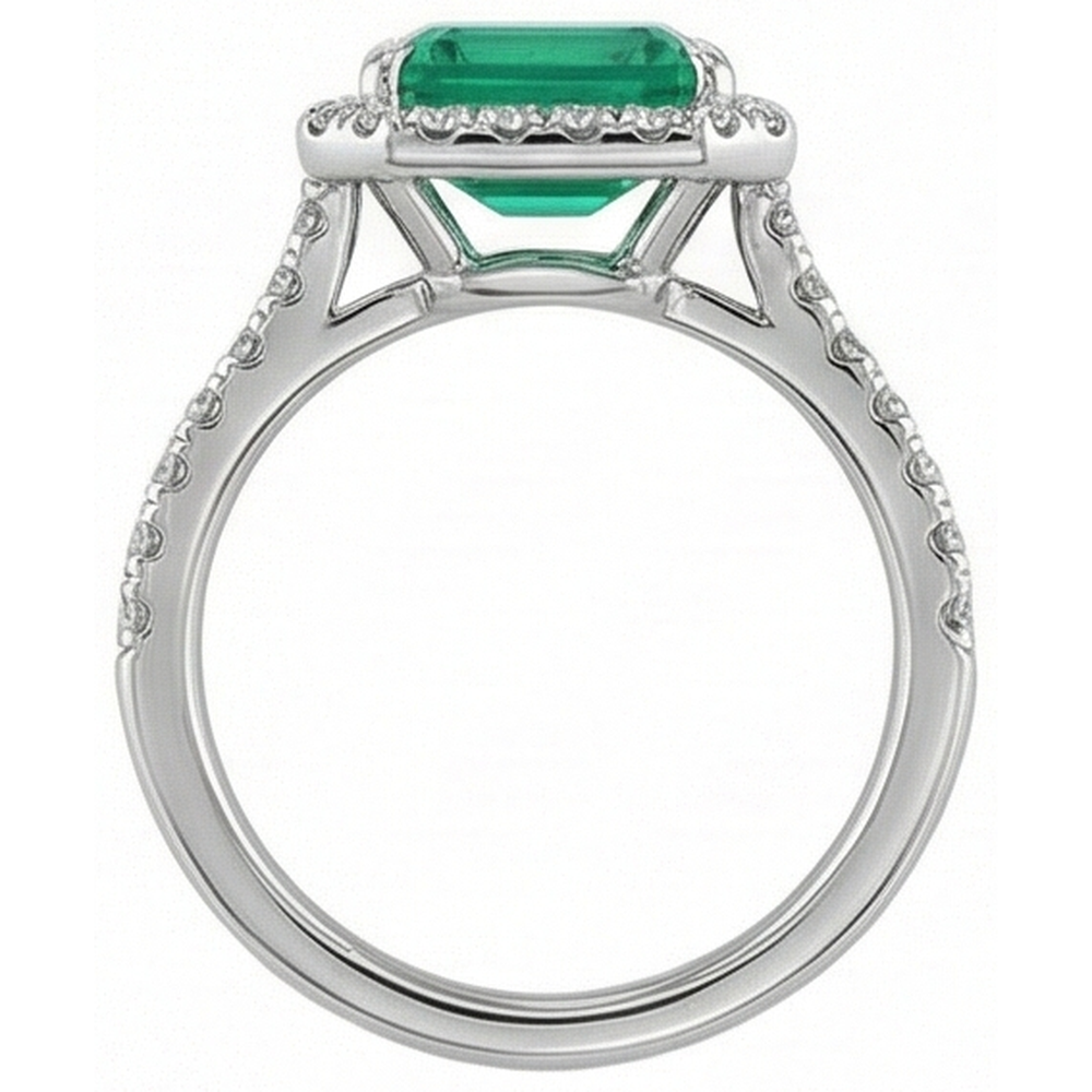 9.65 Ct Big Green Emerald GIA And Small Natural Earth Mined Diamonds Wedding Ring White Gold