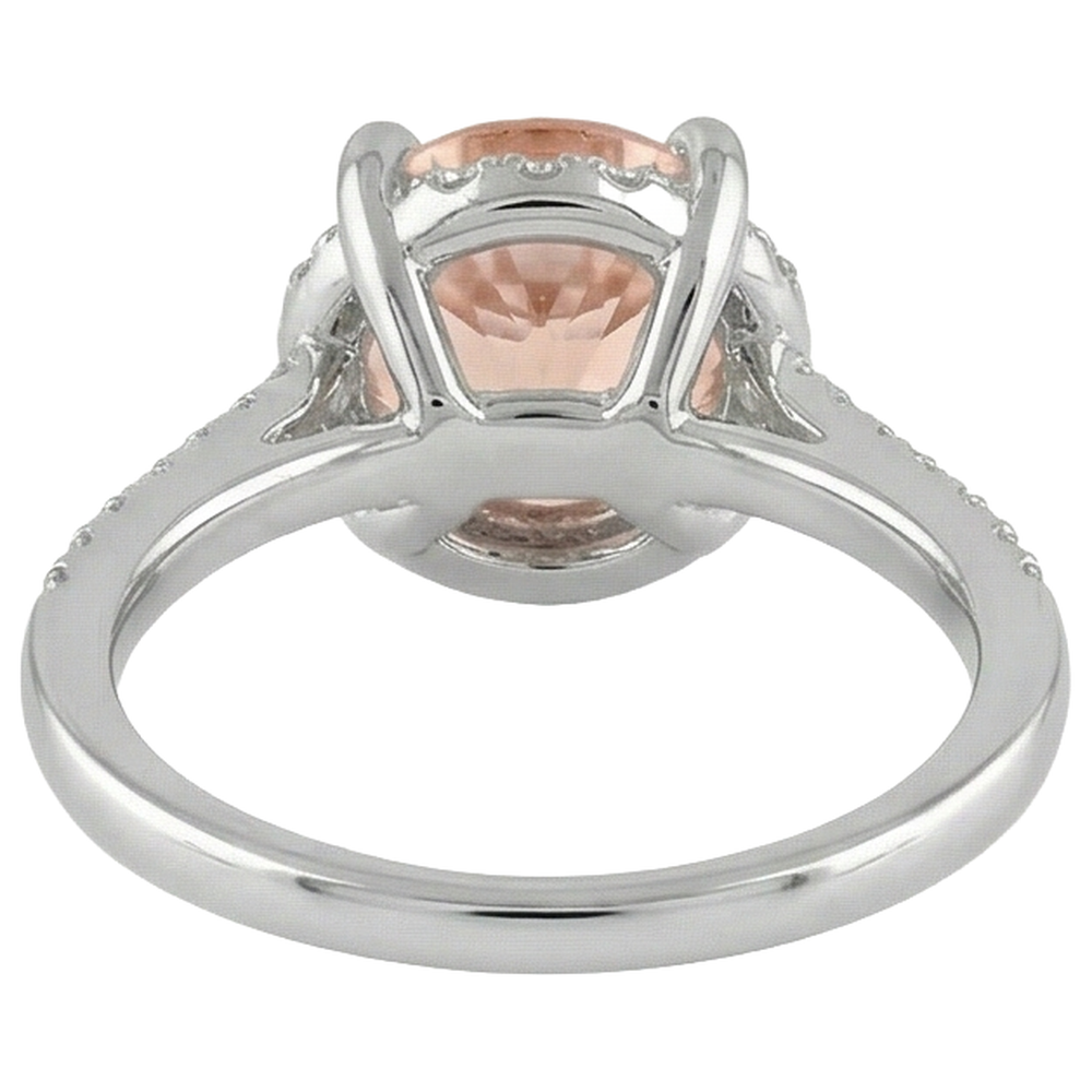 9.75 Carats Morganite And Natural Earth Mined Diamonds Ring 14K White Gold