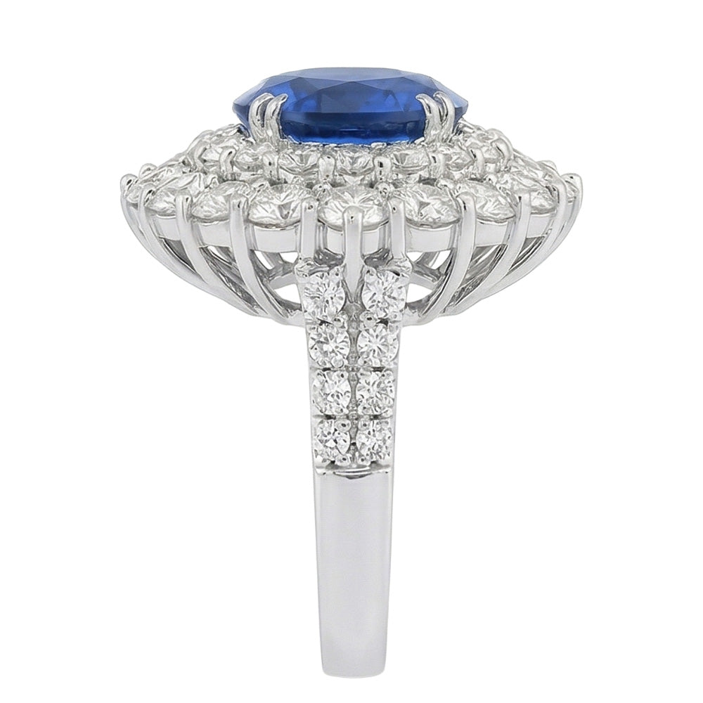 9.75 Ct Sri Lanka Blue Sapphire Natural Earth Mined Diamonds Anniversary Ring White Gold