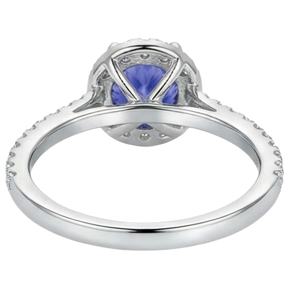 9.85 Ct Round Cut Tanzanite And Natural Earth Mined Diamonds Ring 14K White Gold