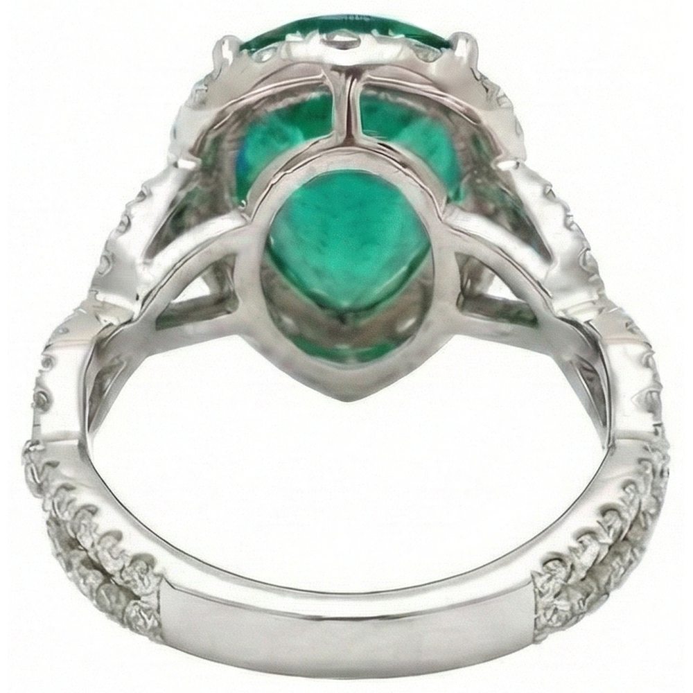 9 Carats Pear Cut Green Emerald GIA Natural Earth Mined Diamond Engagement Ring White Gold 14K