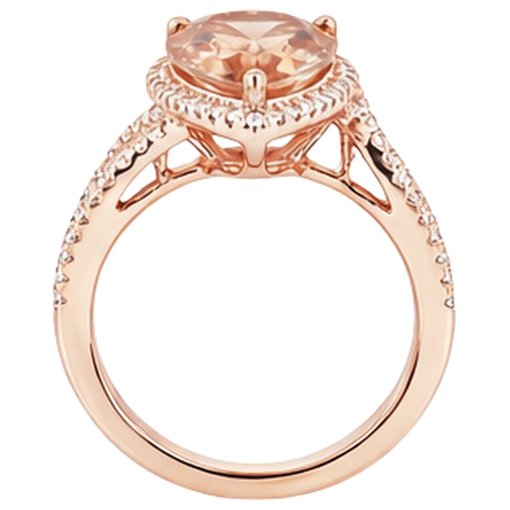 9 Carats Pear Morganite With Round Natural Earth Mined Diamonds Ring 14K Rose Gold