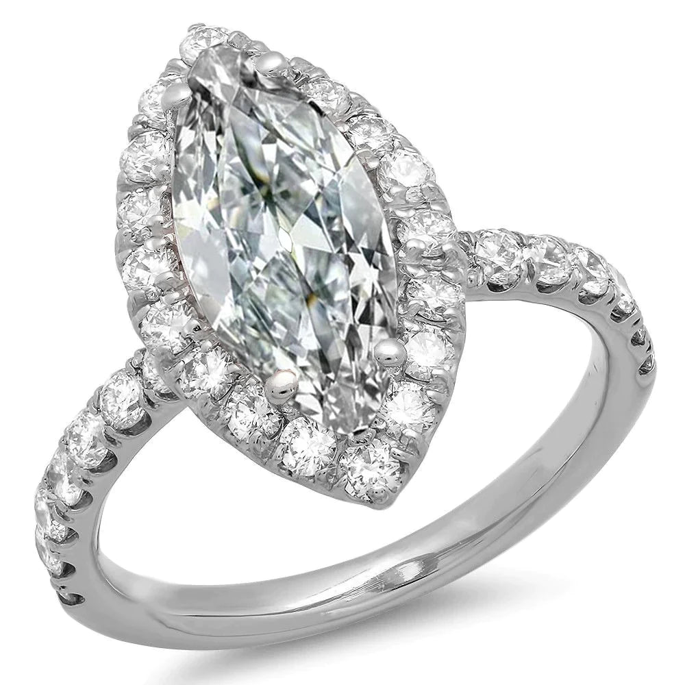 9 Carat Halo Marquise Diamond Wedding Ring