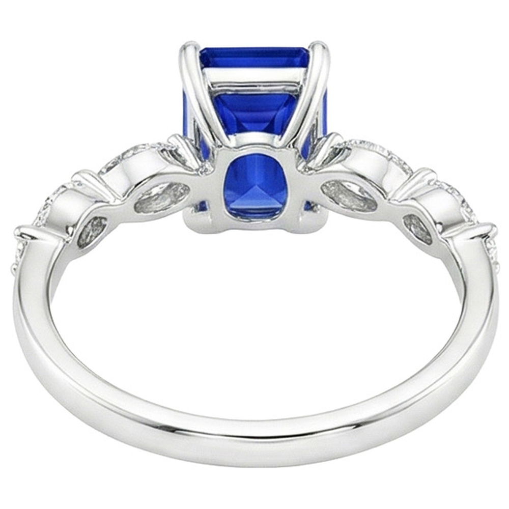 Accented Engagement Ring Emerald Ceylon Sapphire & Natural Earth Mined Diamond 4.50 Carats