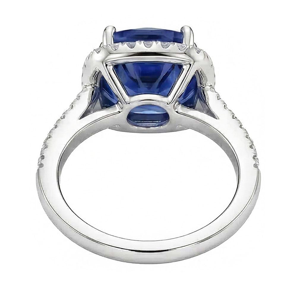 Anniversary Halo Ring Cushion Blue Sapphire Accented Natural Earth Mined Diamonds 4 Carats