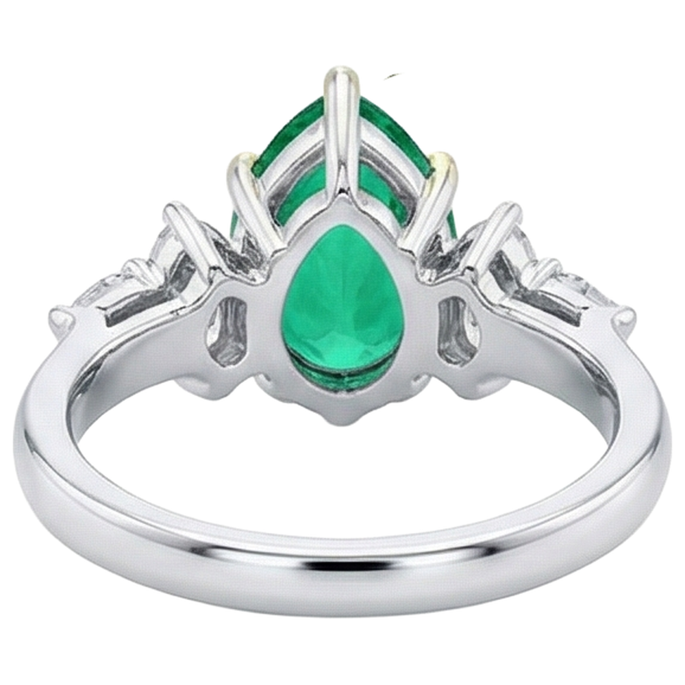 Natural Real ( Not Lab Grown ) Anniversary Ring Pear Green Emerald GIA Milestone Jewelry