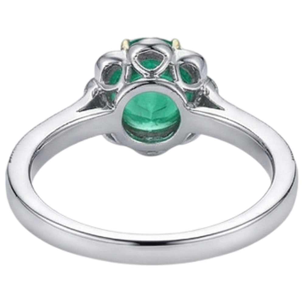 Natural Real ( Not Lab Grown ) Antique Look Green Emerald GIA Engagement Ring Flower Style