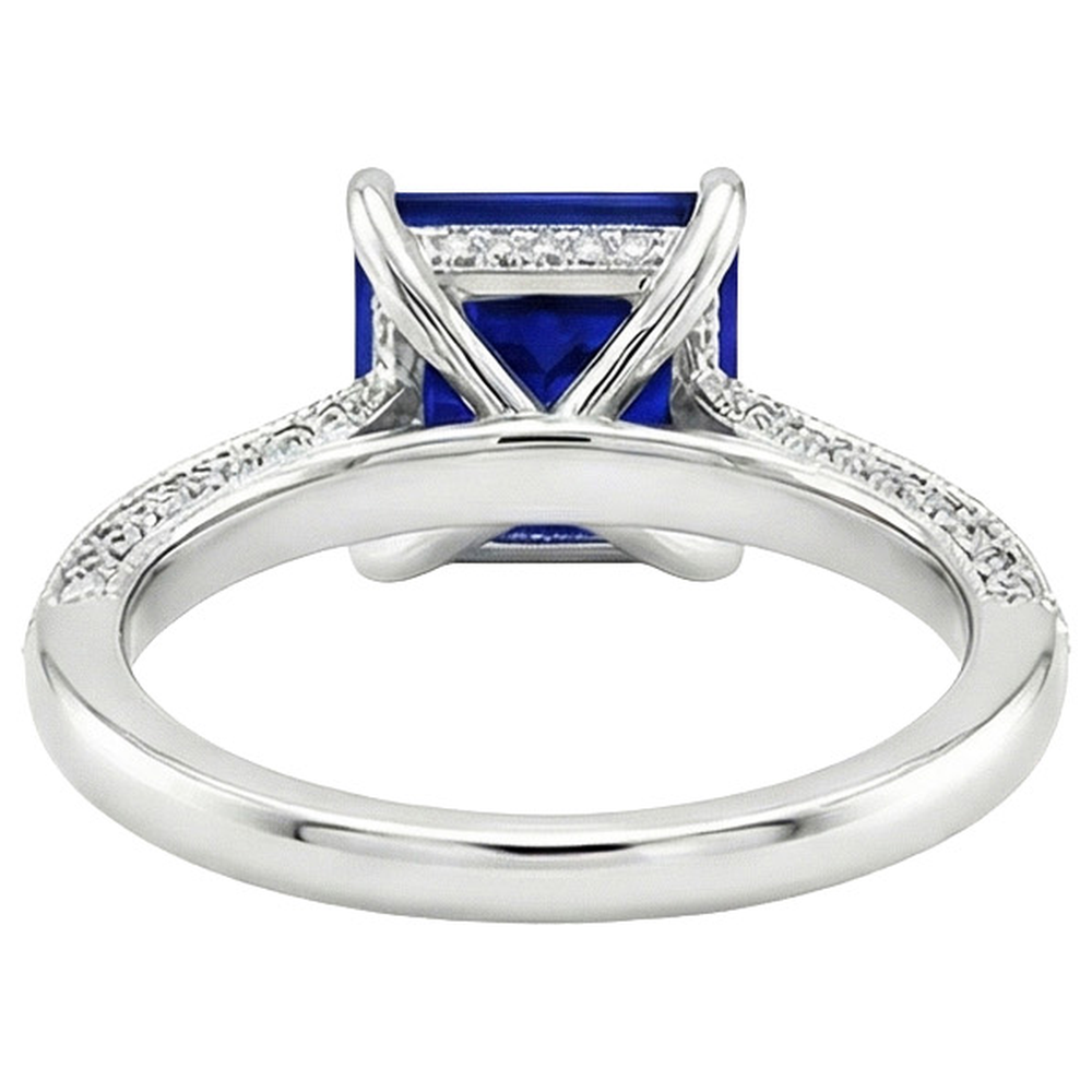 Antique Style Gold Natural Earth Mined Diamond & Princess Blue Sapphire Ring 4.50 Carats