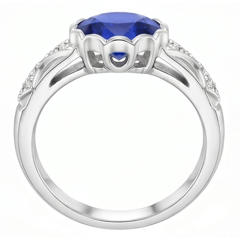 Antique Style Natural Earth Mined Diamond Ring Oval Ceylon Sapphire Stone Gold 3.75 Carats