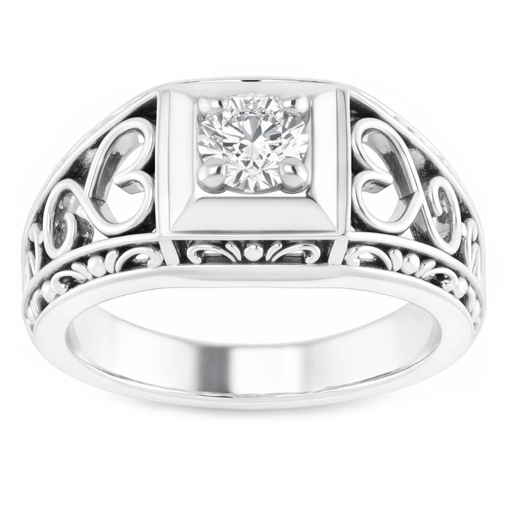 Antique Style Round Old Mine Real Diamond White Gold Ring 1 Carat