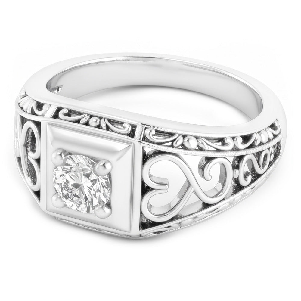 Antique Style Round Old Mine Real Diamond White Gold Ring 1 Carat