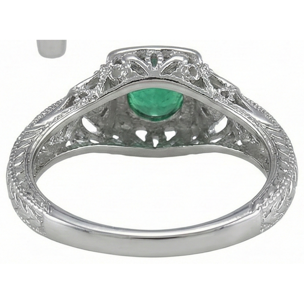 Art Nouveau Jewelry New Round Cut Green Emerald GIA Natural Earth Mined Diamond Ring
