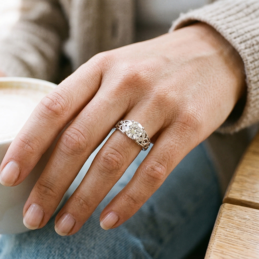 Art Nouveau Jewelry New Women’s Ring Old Cut Natural Earth Mined Diamond Leaf Style