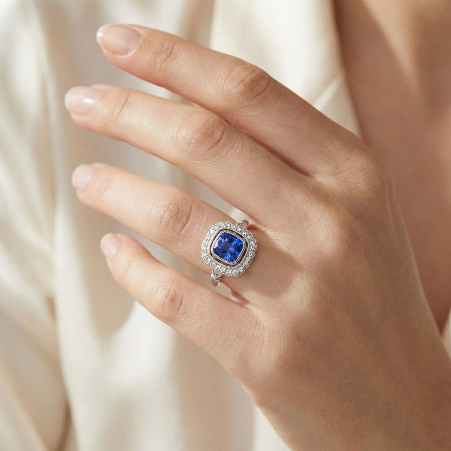 Art Nouveau Jewelry New Ceylon Sapphire And Natural Earth Mined Diamond Ladies Ring