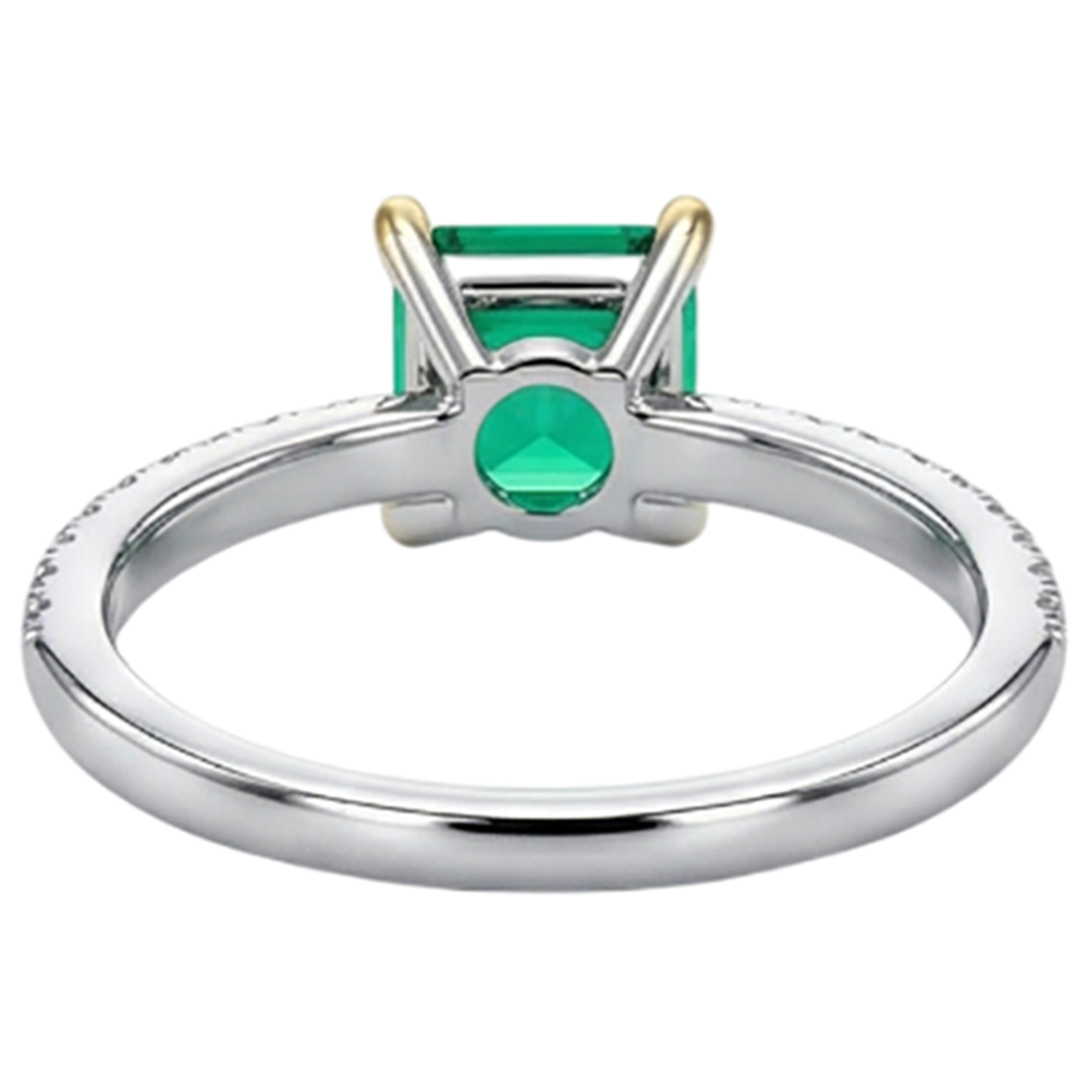 Natural Real ( Not Lab Grown ) Asscher Cut Green Emerald GIA Ring With Accents Anniversary Jewelry