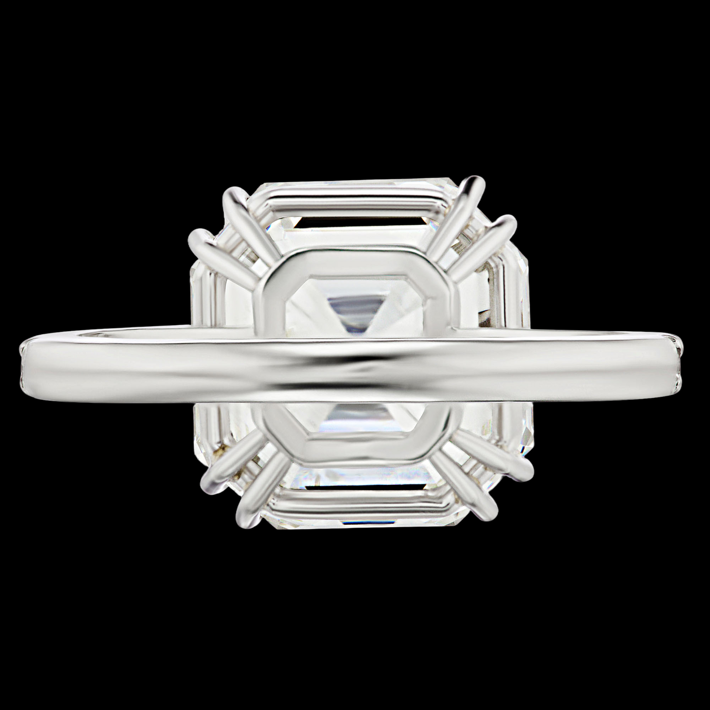 Asscher And Round Diamond Ring 3.15 Carats With Accents White Gold