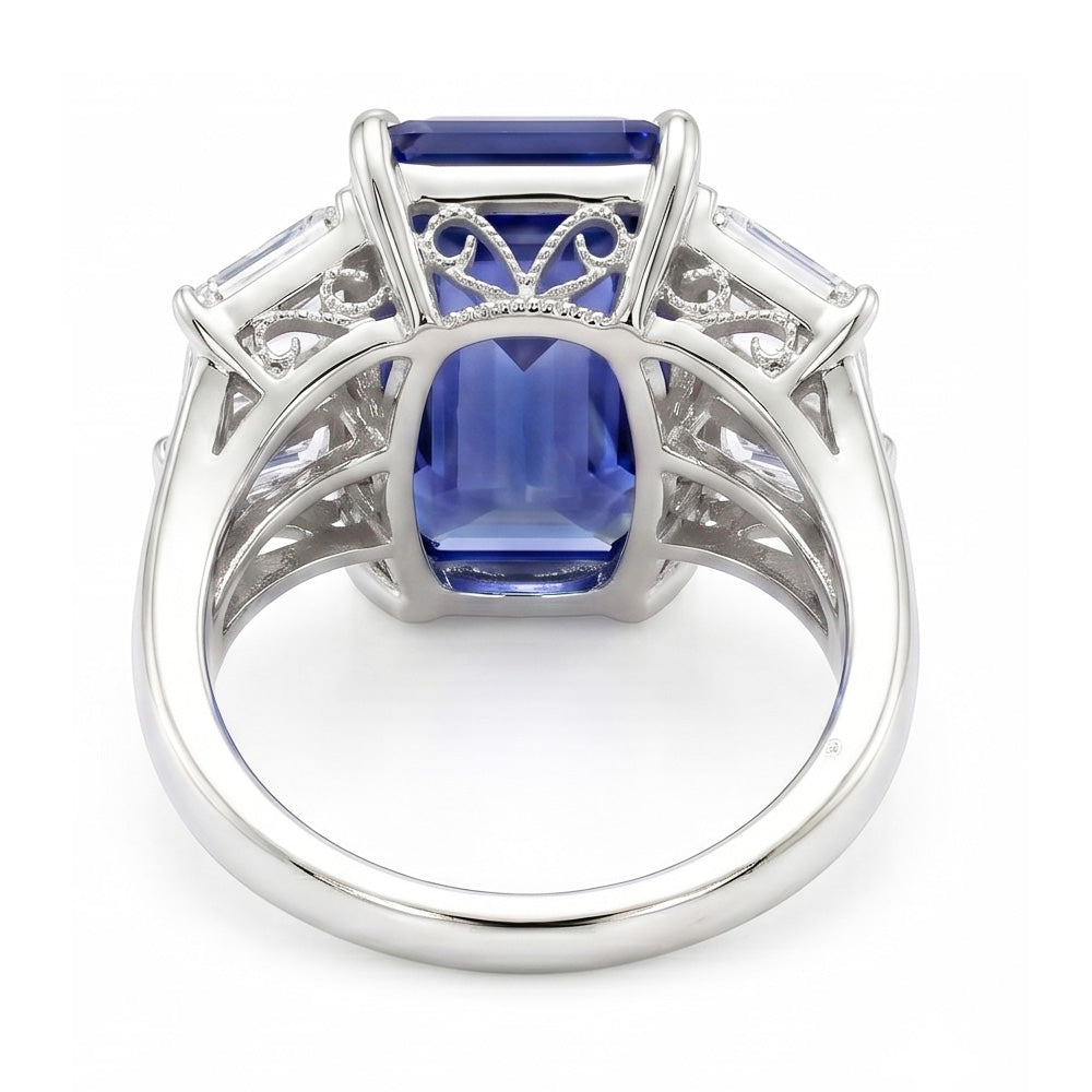 Baguette Natural Earth Mined Diamond 3 Stone Ring Radiant Light Blue Sapphire 2.50 Carats