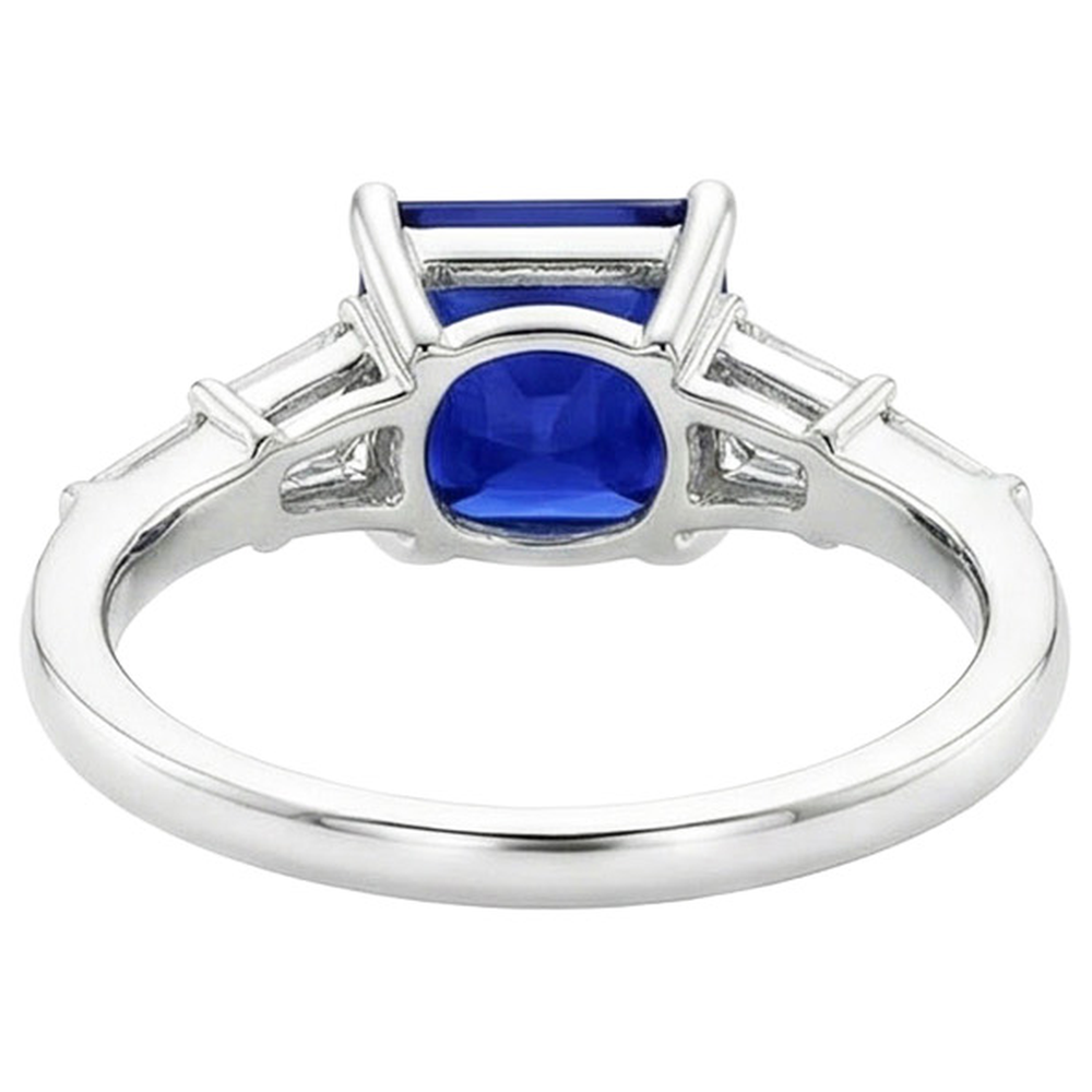 Baguette Natural Earth Mined Diamond Ring & Princess Ceylon Sapphire Gemstone 5.50 Carats