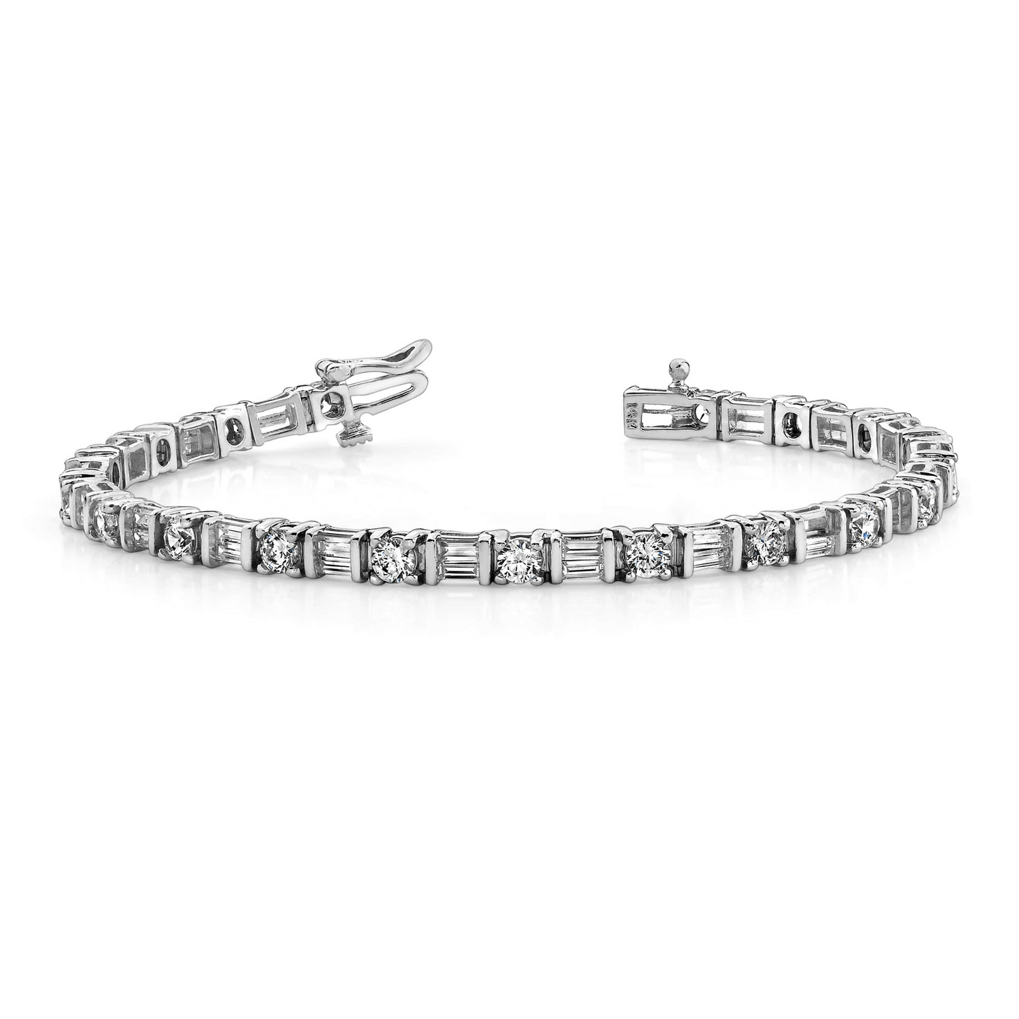 Baguette And Round Lab Grown Diamond Tennis Bracelet Solid White Gold 9.50 Ct