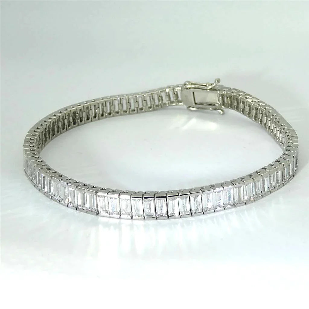 Baguette Cut Lab Grown Diamond Tennis Gold Bracelet