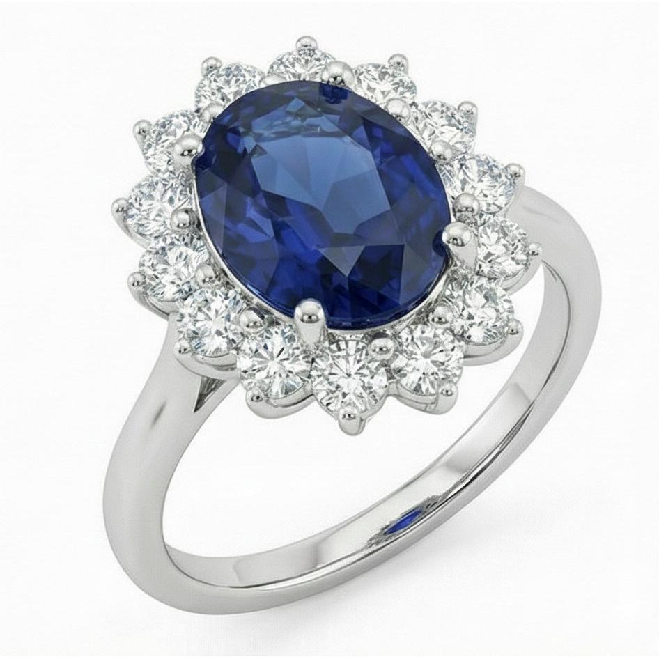 Natural Real ( Not Lab Grown ) Beautiful Oval Sapphire Halo Engagement Ring