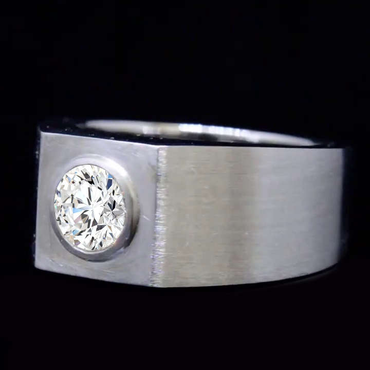 Bezel Set Diamond Mens Ring Thick Band