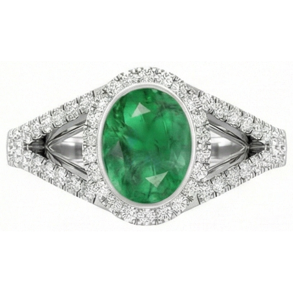 Bezel Set Green Emerald GIA And Natural Earth Mined Diamonds 4.25 Ct Anniversary Ring White Gold