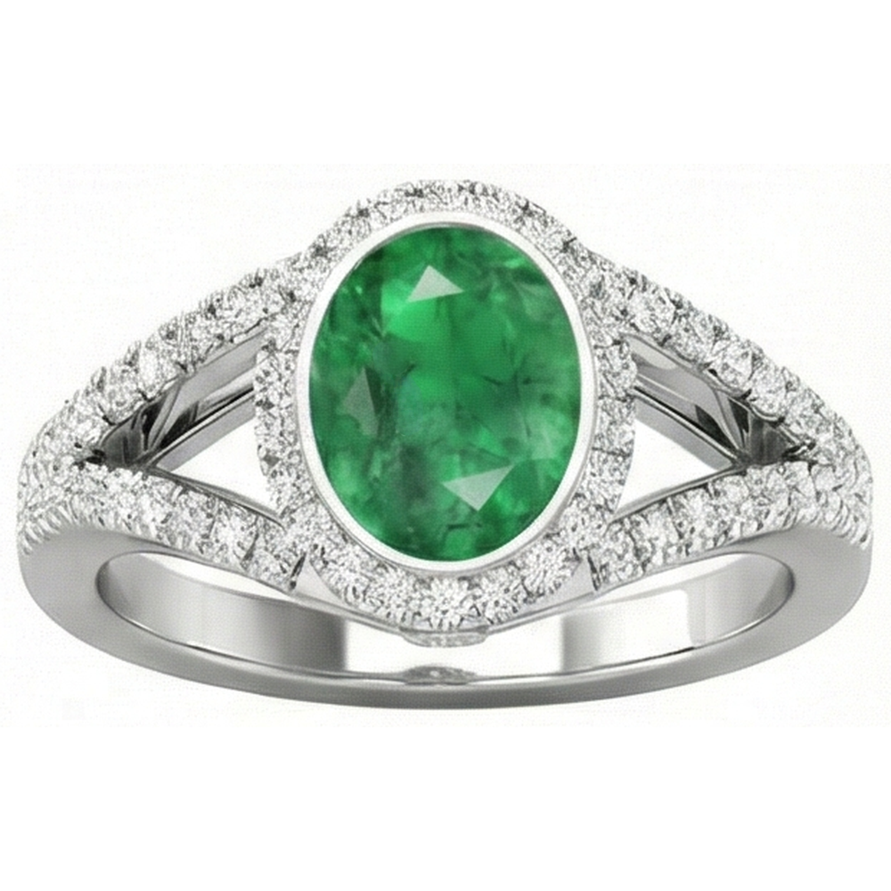 Bezel Set Green Emerald GIA And Natural Earth Mined Diamonds 4.25 Ct Anniversary Ring White Gold