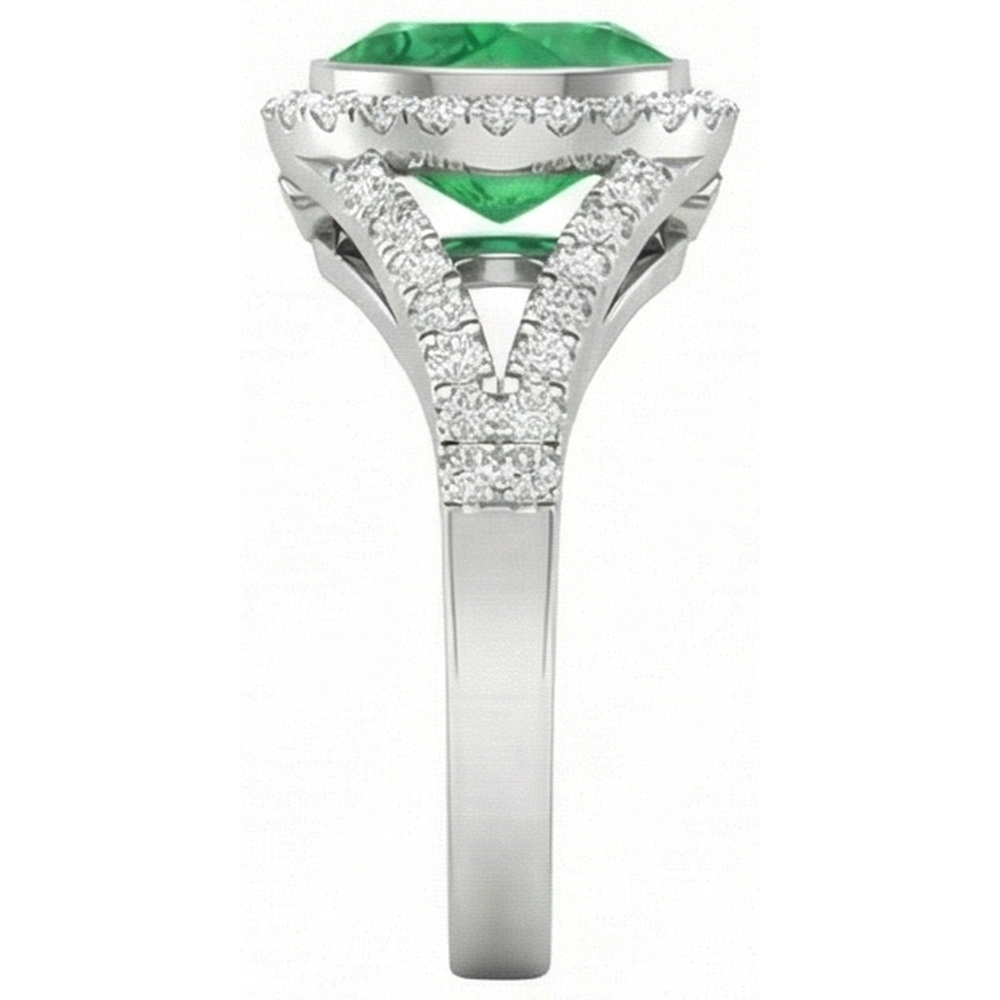 Bezel Set Green Emerald GIA And Natural Earth Mined Diamonds 4.25 Ct Anniversary Ring White Gold