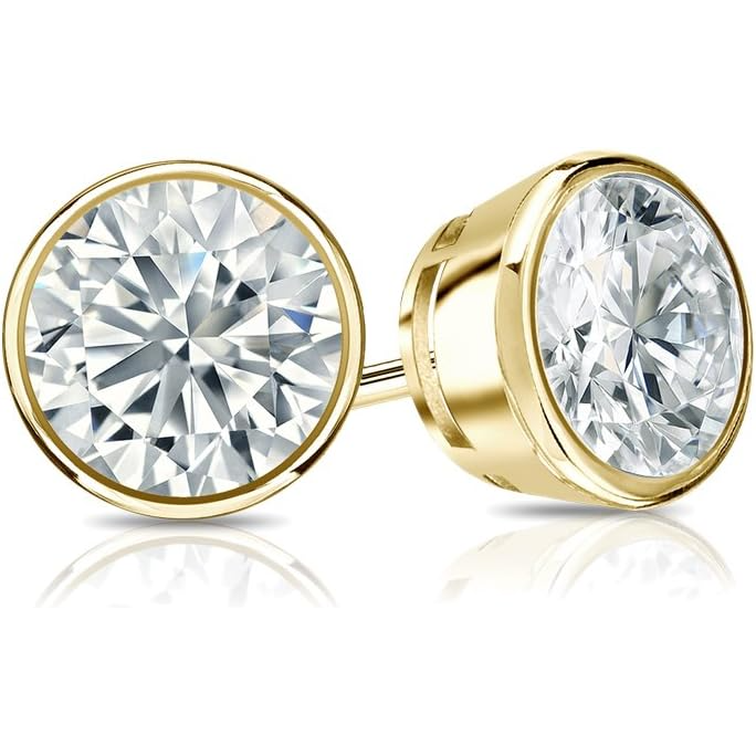 Bezel Set 3.00 Carats Women Studs Earrings Gold 14K GIA Certified Lab Grown Diamond