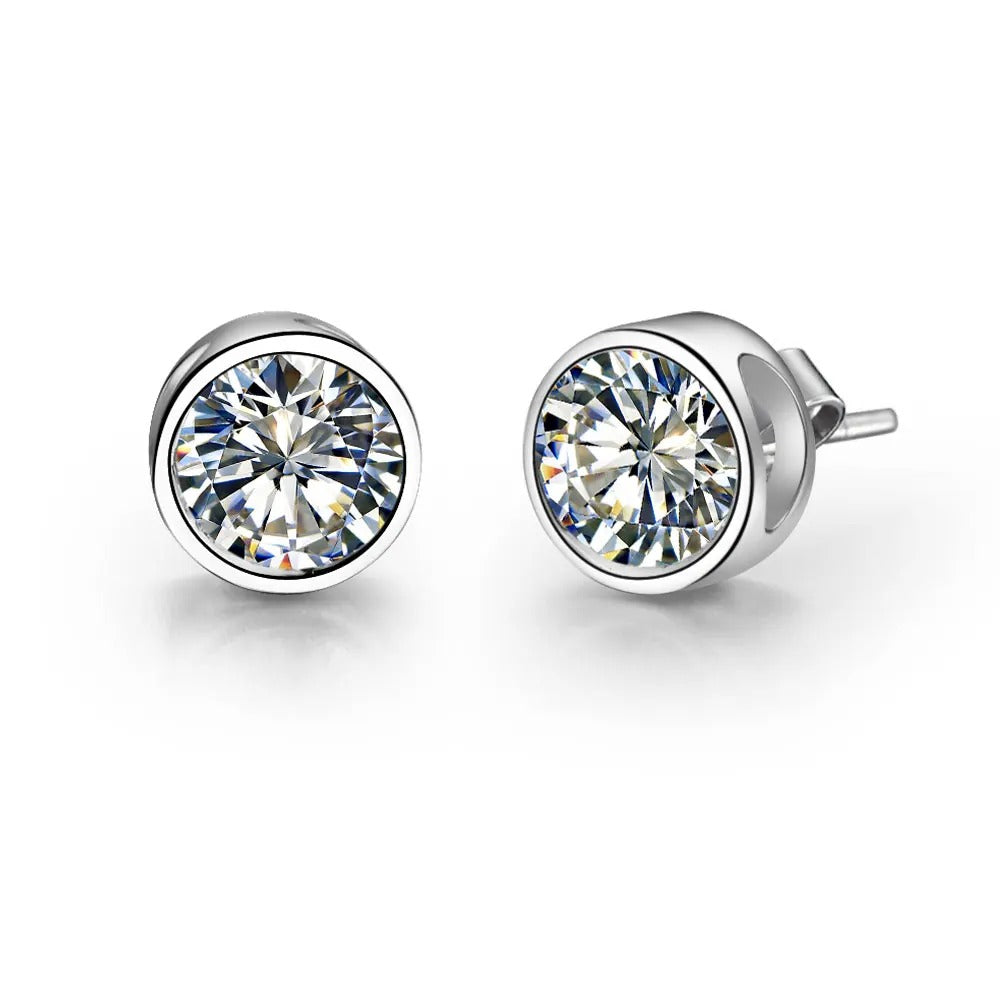 Bezel Setting Round Solitaire Stud GIA CERTIFIED Lab GrownDiamond Earring White Gold 4 Ct.
